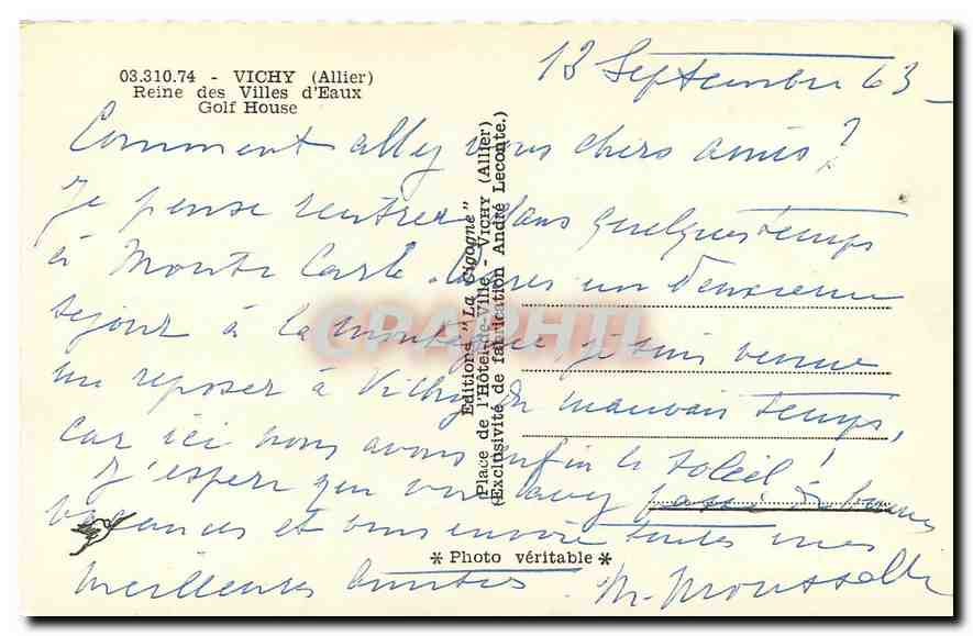 CPA Vichy Allier Reine des Villes d'Eaux Golf House  — Verso
