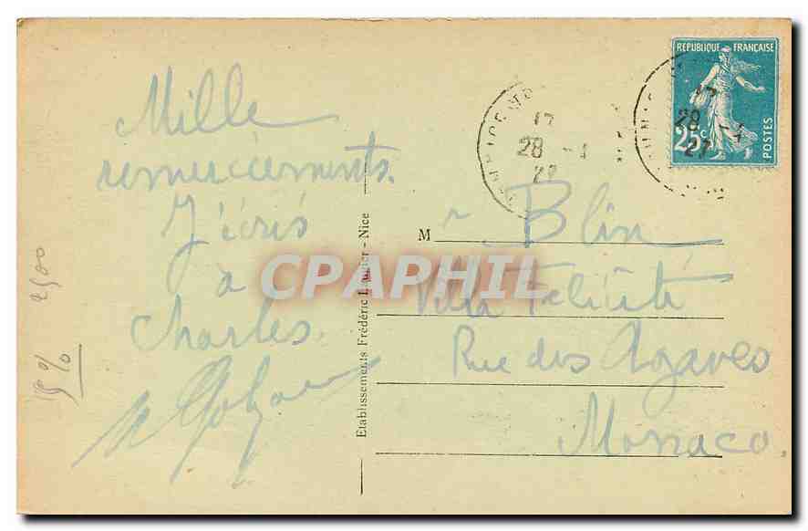 CPA Nice Le Mont Boron et le Chateau de l'Anglais  — Rückseite