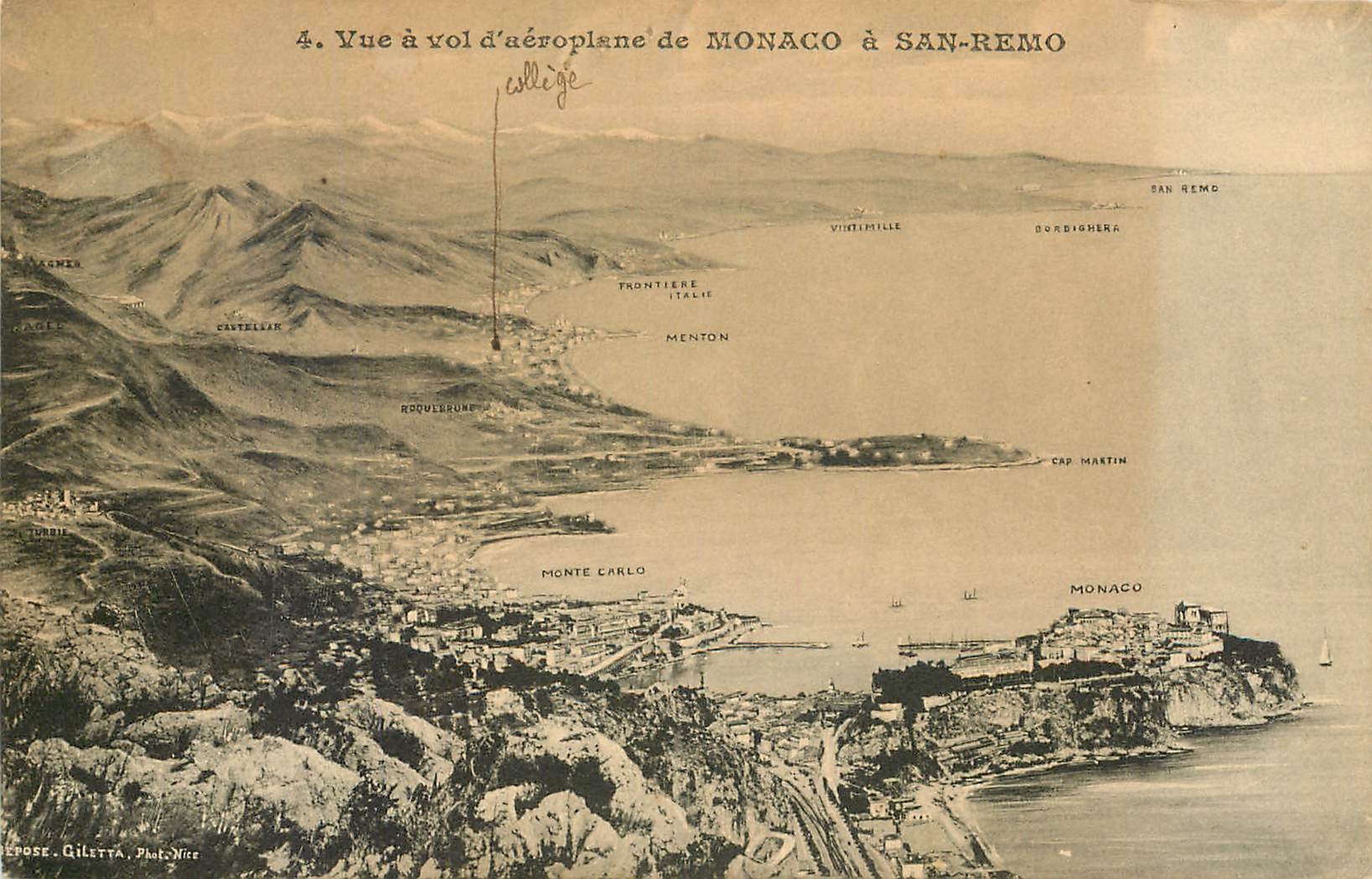 CPA Vue a vol d'aeroplane de Monaco a San Remo 