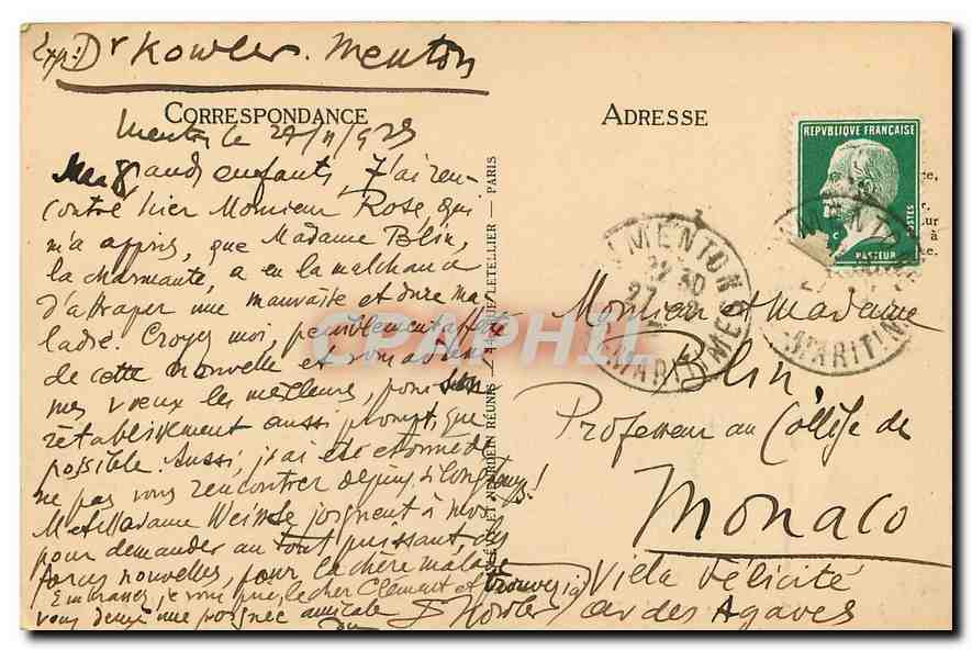 CPA Menton Vue prise des Villas de Garavan  — Rückseite