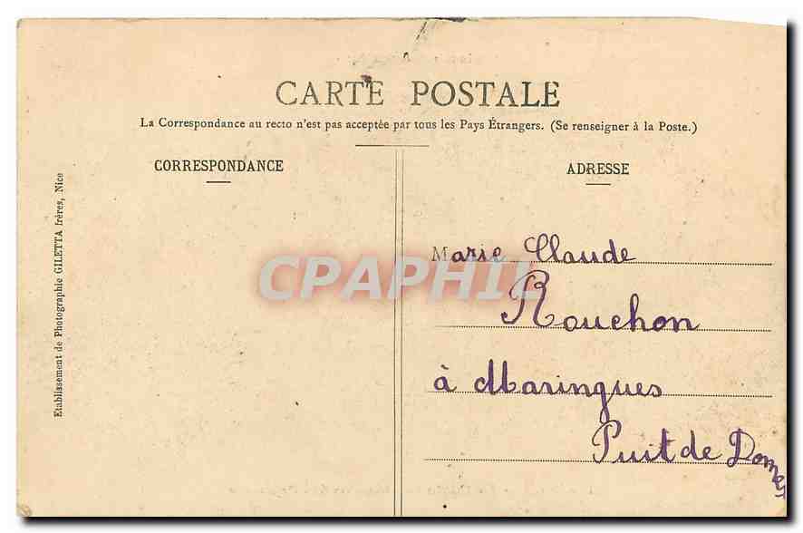 CPA Collection Artistique Nice Le Casno et Jardins des Palmiers  — Verso