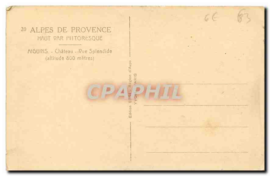 CPA Alpes de Provence Haut var Pitoresque Aiguins Chateau Vue Splendide  — Verso
