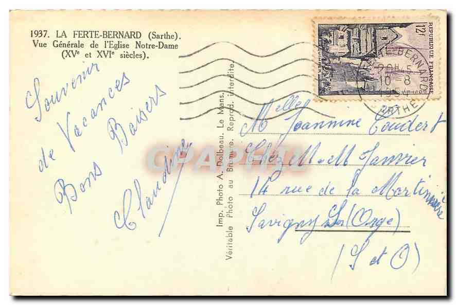 CPA La Ferte Bernard Sarthe Vue Generale de l'Eglise Notre Dame  — Rückseite