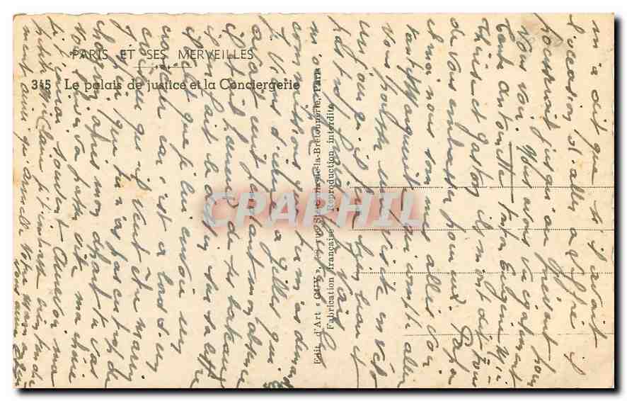 CPA Paris et ses Merveilles Le palais de justice et la Conciergerie  — Verso