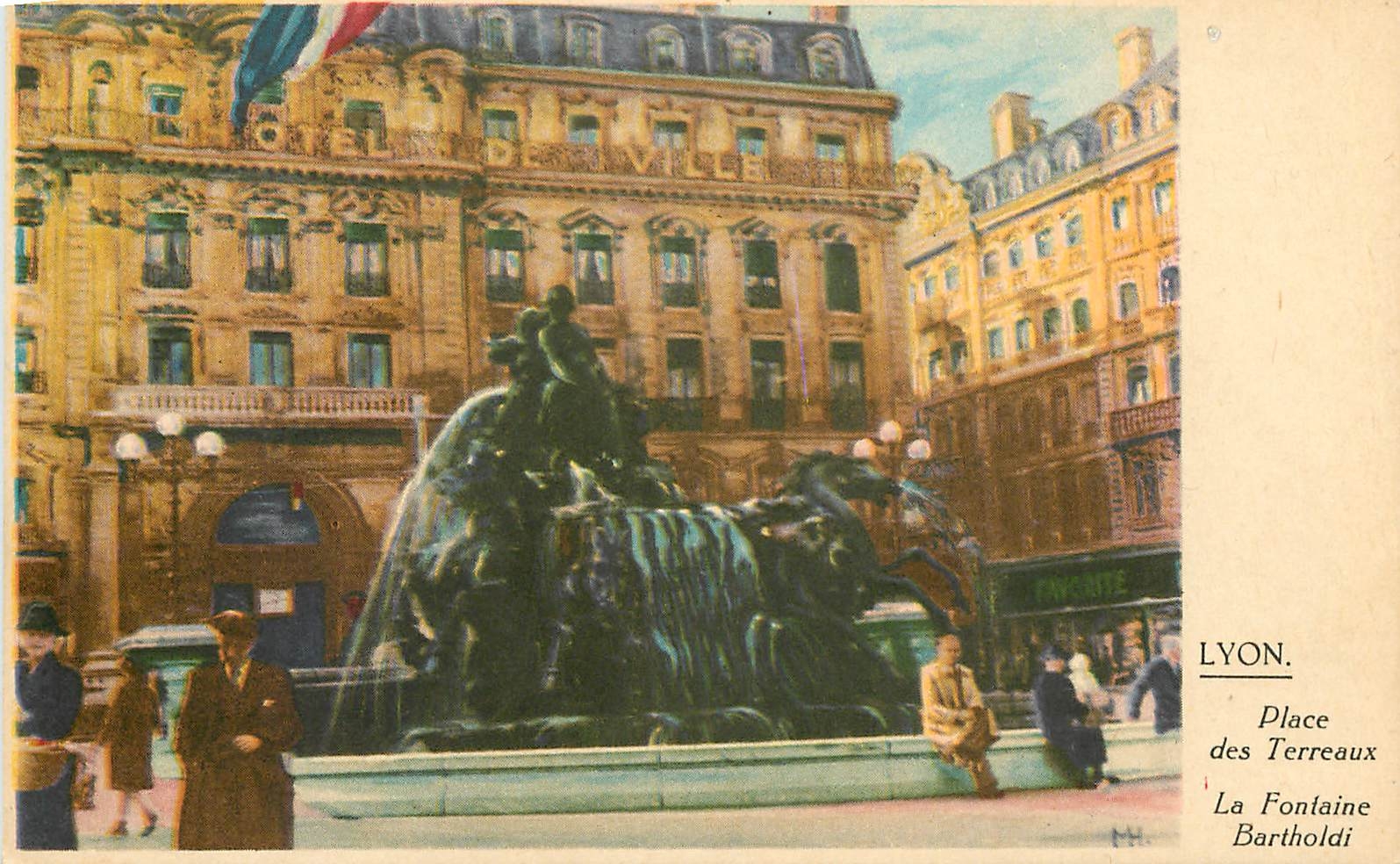 CPA Lyon Place des Terreaux La Fontaine Bartholdi 