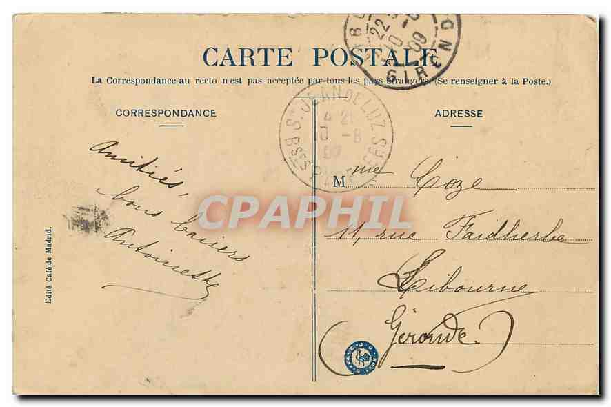 CPA Guethary Vue sur la Riviere de Bidari  — Rückseite