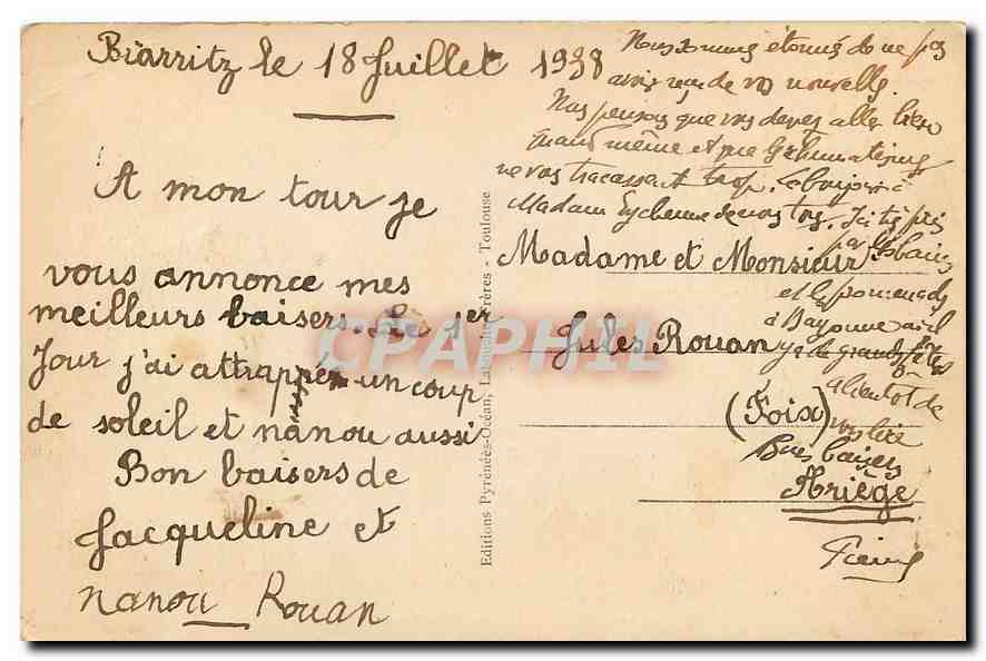 CPA Biarritz La Grande plage  — Verso