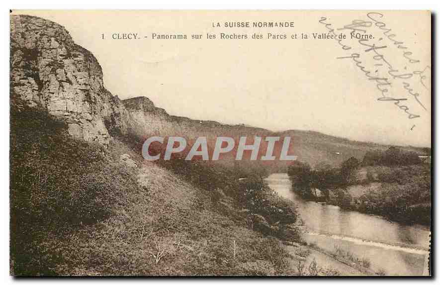 CPA La Suisse Normande Clecy Panorama sur les Rochers des Parcs et la Vallee de l'Orne 