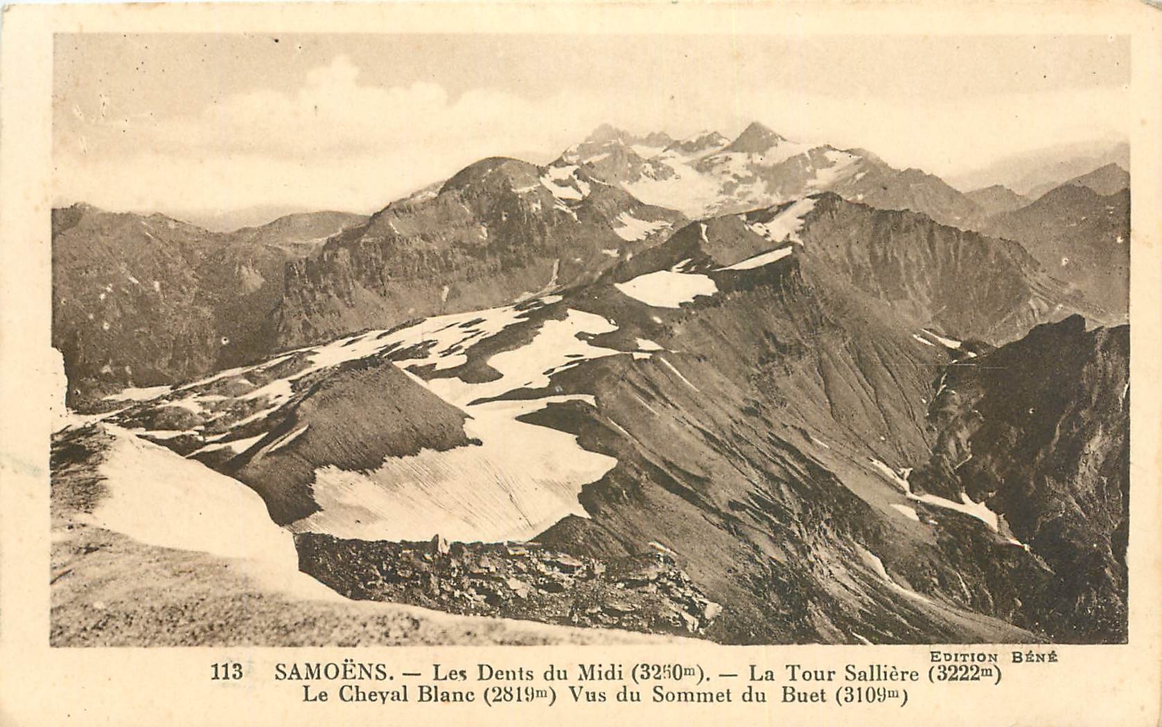 Samoëns — Les Dents du Midi (3250m) — La Tour Sallière (3222m) — Le Cheyal Blanc (2819m) — Vus du Sommet du Buet (3109m) — Édition Béné