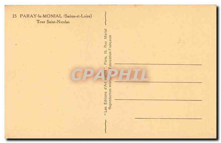 Paray-le-Monial — Tour Saint-Nicolas — Les Éditions d'Art Monial — Verso
