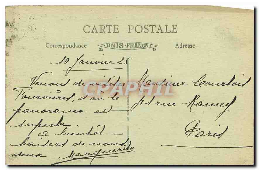 CPA Lyon Fourviere Vue generale et confuent du Rhone et de la Saone  — Rückseite