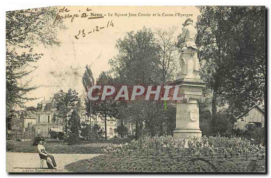 CPA Sens Le Square Cousin et la Caisse d'Epargne 