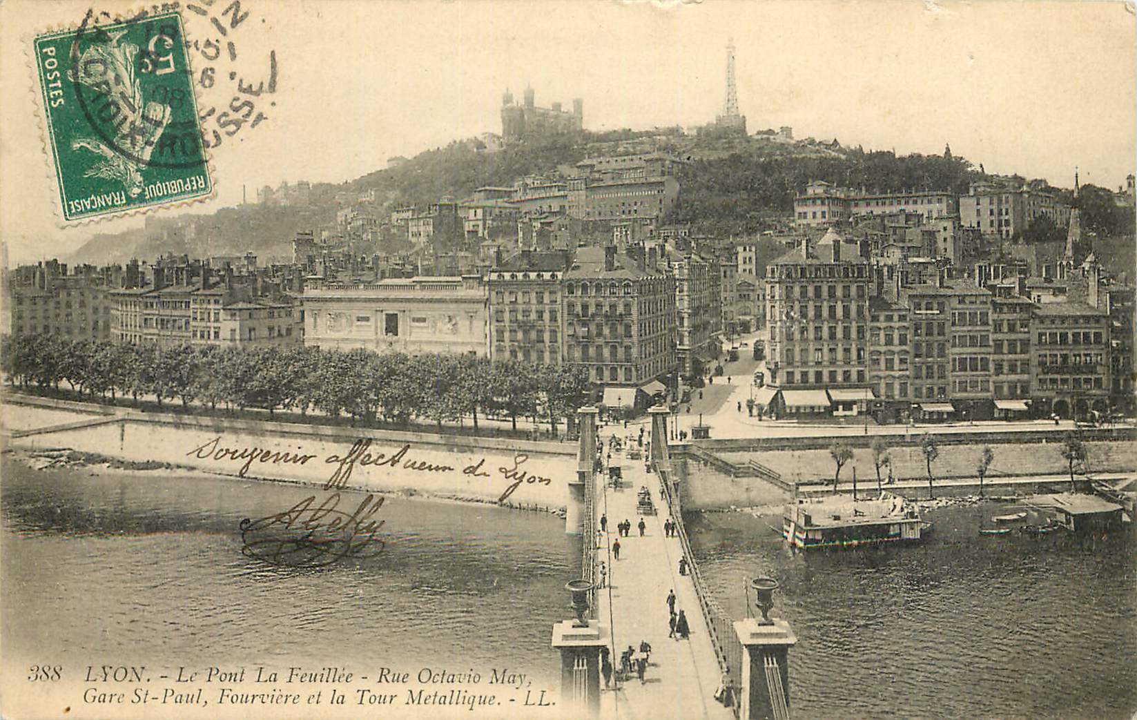 LYON. - Le Pont La Feuillée - Rue Octavio May, Gare St-Paul, Fourvière et la Tour Métallique. - LL.