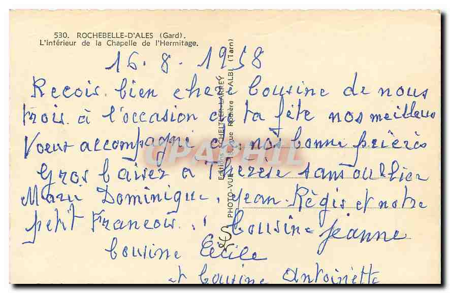 CPA Rochebelle d'Ales Gard L'Interieur de la Chapelle de l'Hermitage  — Rückseite