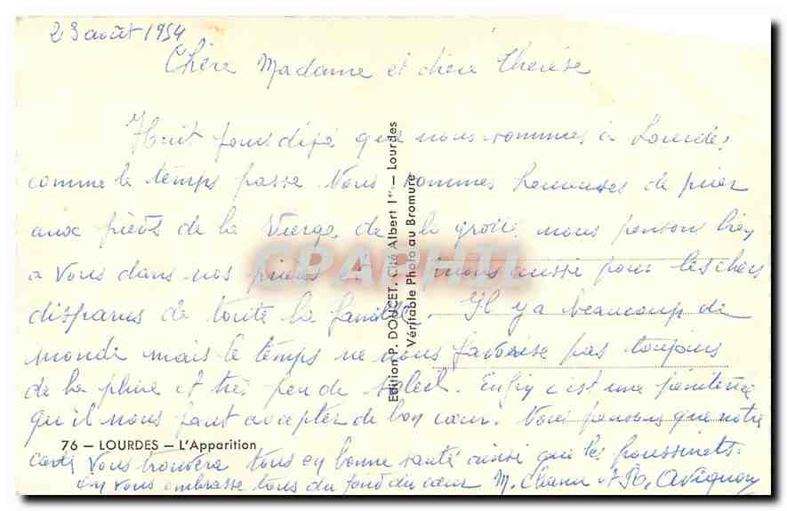 CPA Lourdes L'Apparition  — Verso