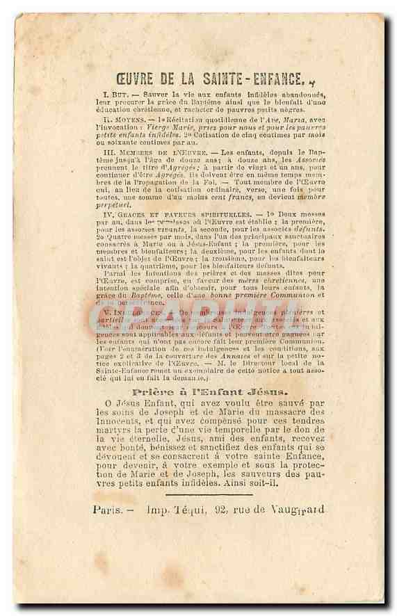 CPA Cachet d la Sainte Enfance Oeuvre de la Saine Enfance  — Rückseite