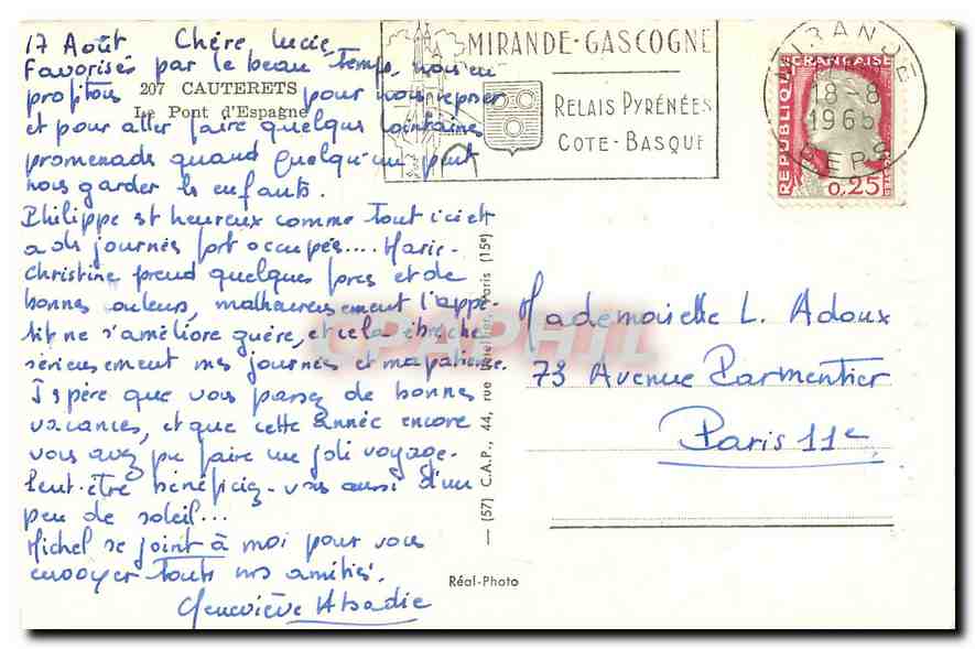 CPA Cauterets Le Pont d'Espagne  — Rückseite