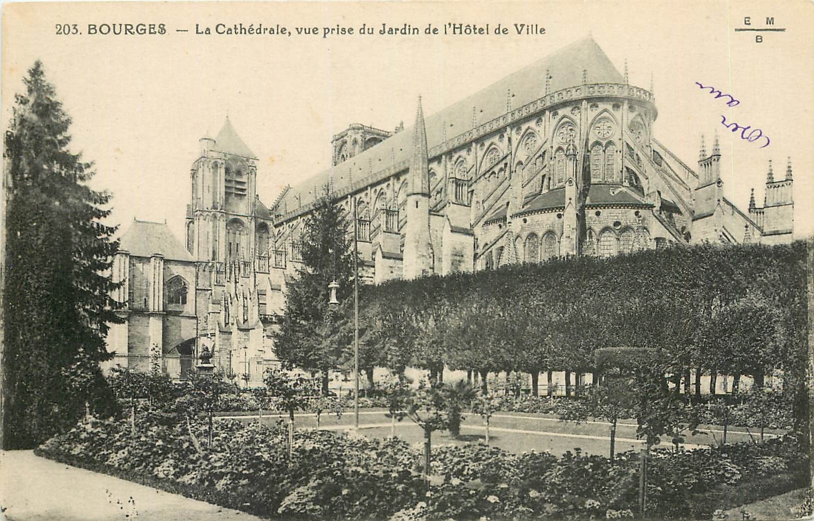 CPA Bourges La Cathedrale vue prise du Jardin de l'Hotel de Ville 