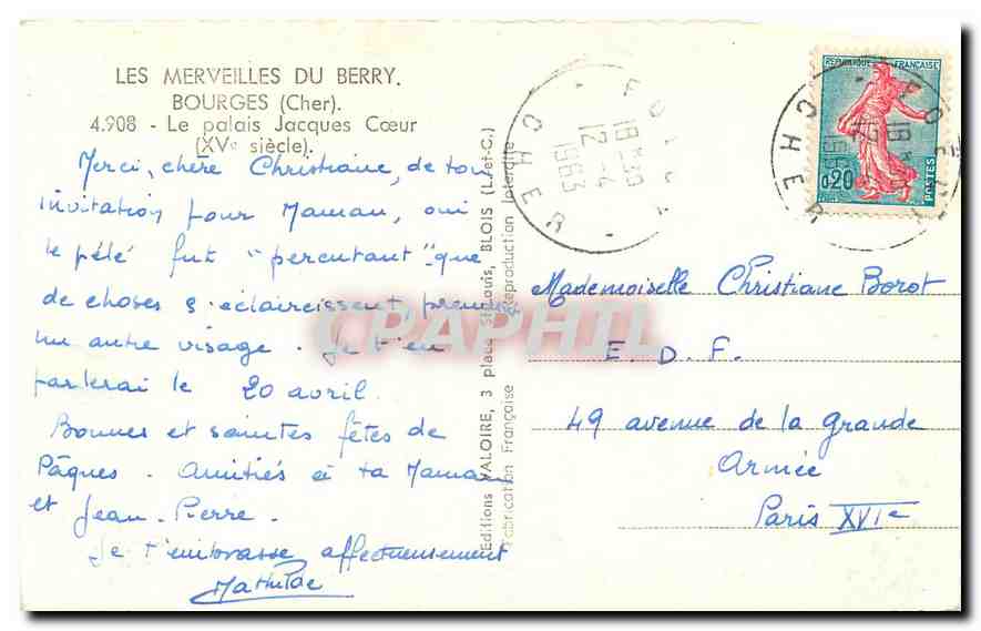 CPA Les Merveilles du Berry Bourges Cher Le Palais Jacques Coeur  — Rückseite