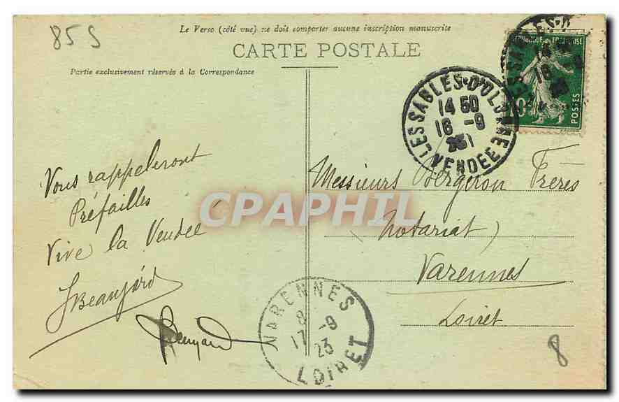 CPA Les Sables d'Olonne Le Renblai et la Plage  — Verso