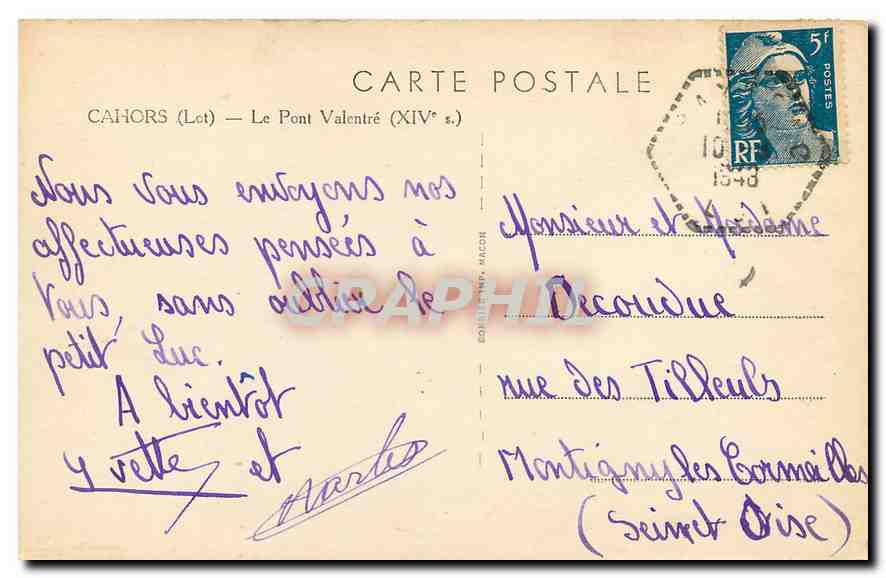 CPA Cahors Lot Le Pont Valentre  — Verso