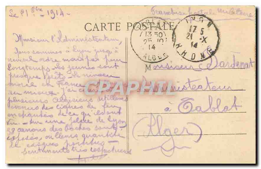 CPA Lyon Confluent du Rhone et de la Saone  — Verso