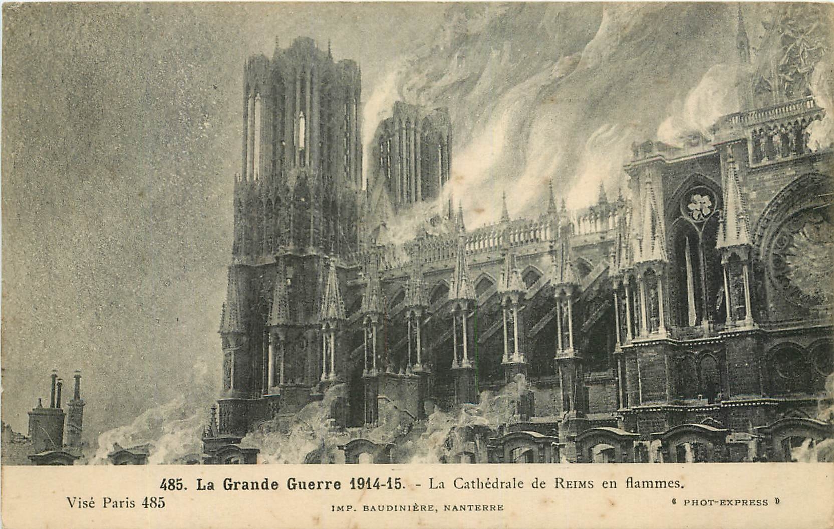 Kathedrale von Reims in Flammen — Der Große Krieg 1914-15 — IMP. BAUDINIÈRE, NANTERRE