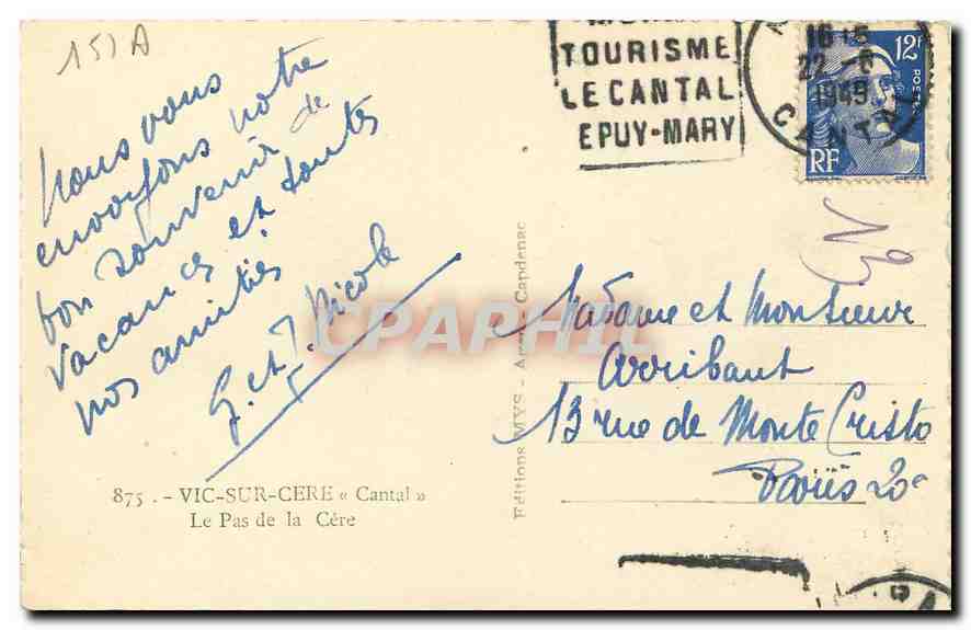 CPA Vic sur Cere Cantal Le Pas de la Cere  — Rückseite