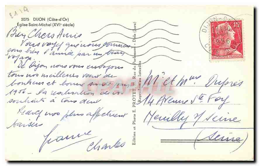 CPA Dijon Cote d'Or Eglise Saint Michel Automobile — Rückseite