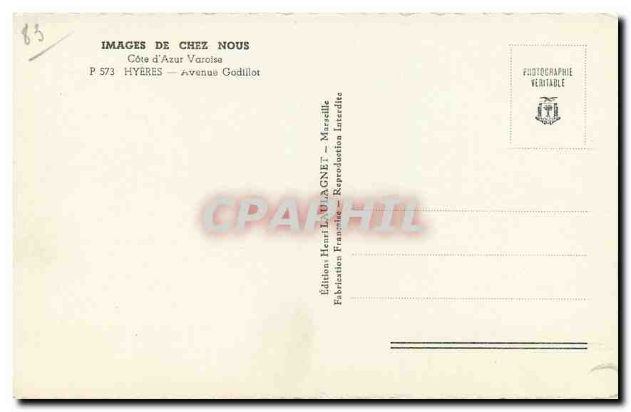 CPA Images de Chez Nous Cote d'Azur Varoise Hyeres Avenue Godillot  — Rückseite