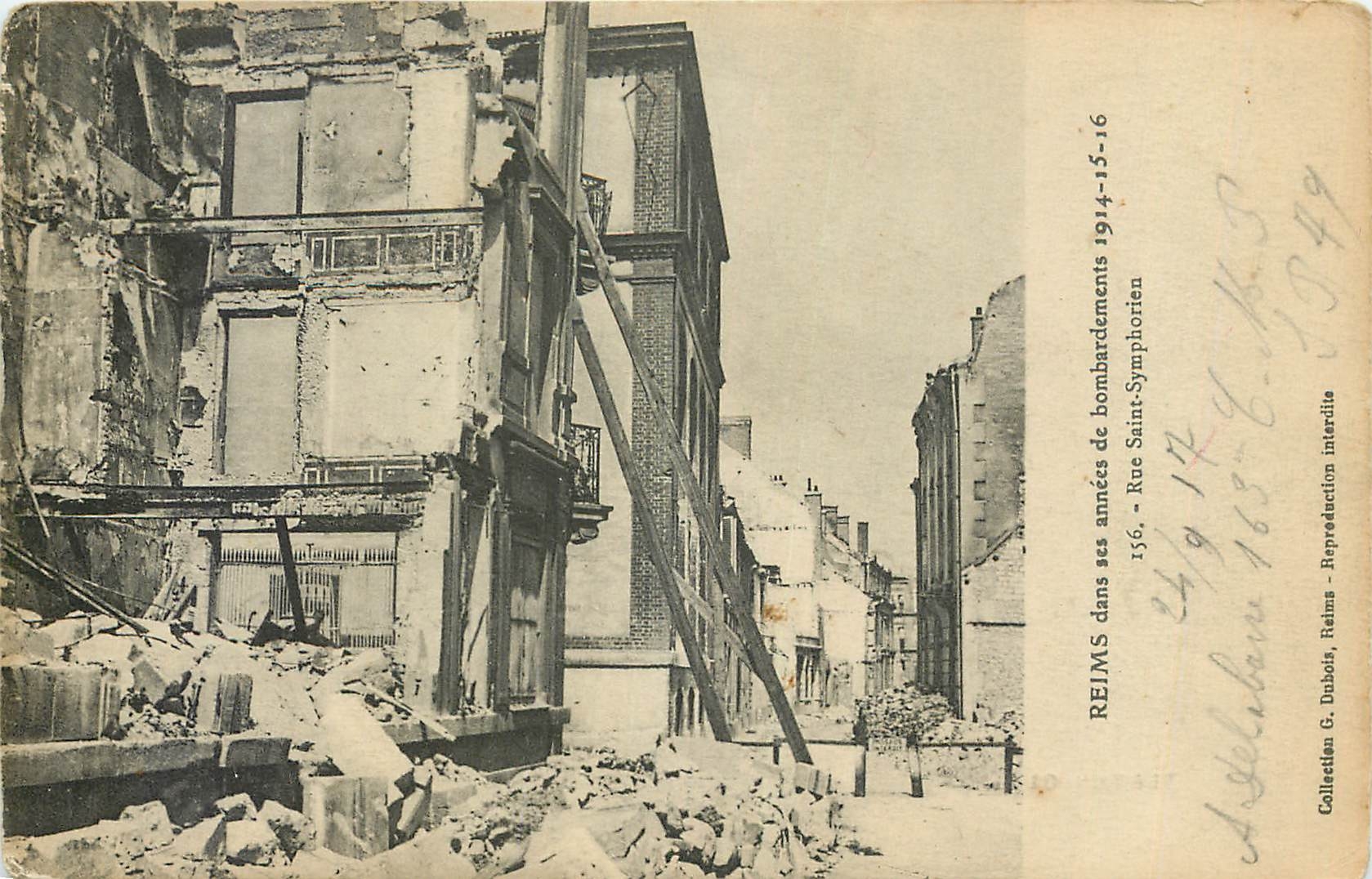 Reims — Straße Saint-Symphorien nach Bombardements 1914-15-16 — Sammlung G. Dubois, Reims
