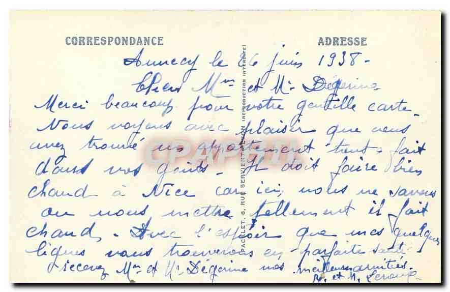 CPA Talloires et le fond du Lac  — Back