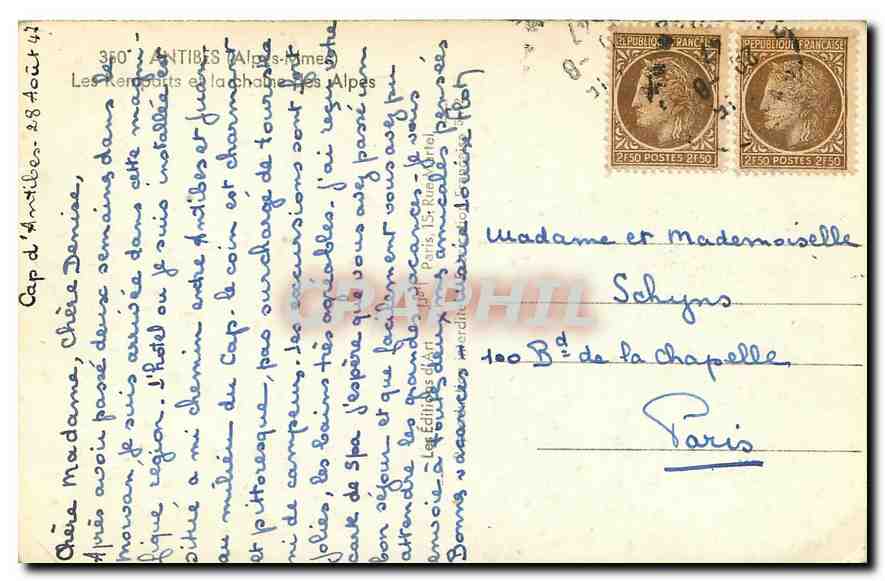 CPA Antibes Alpes Maritimes les remparts et la chaine des Alpes  — Rückseite