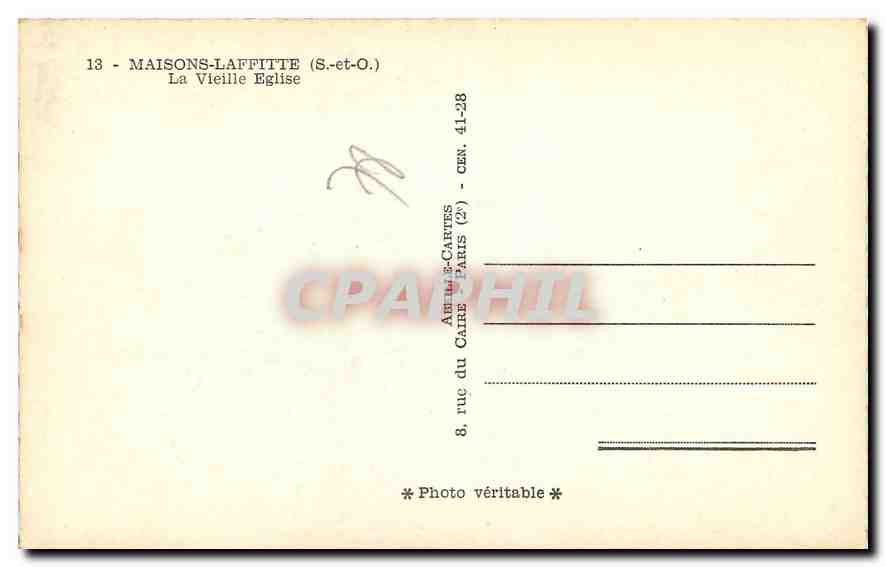 CPA Maisons Laffitte S et O la Vieille Eglise  — Back