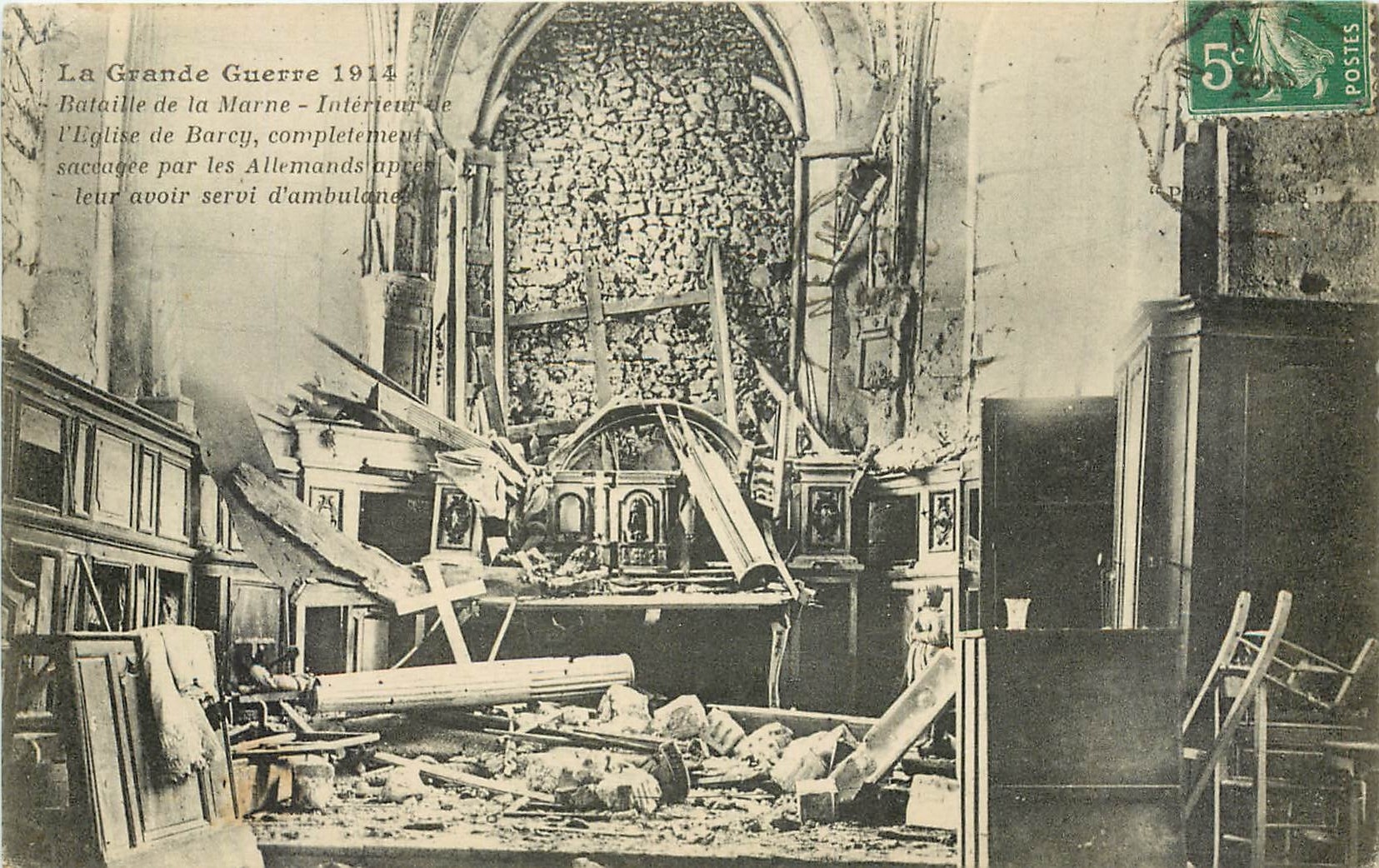 CPA La Grande Guerre 1914 Bataille de la Marne interieur de l'Eglise de Barcy 