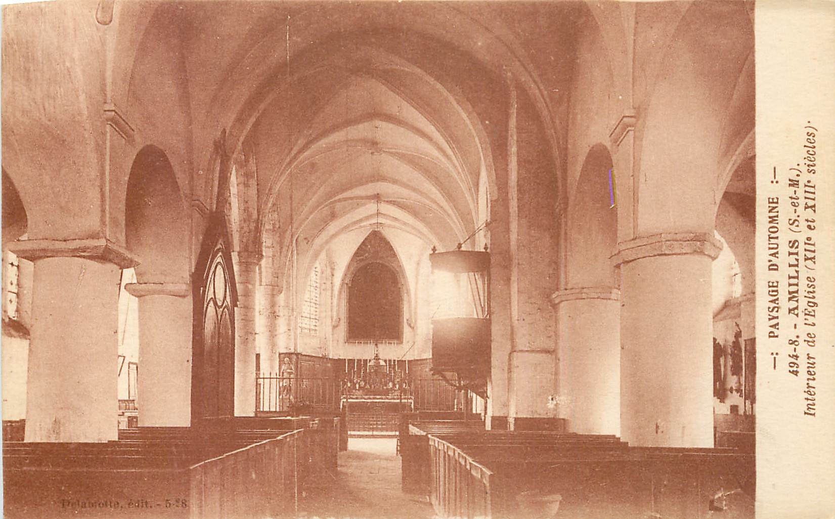 CPA Paysage d'Automne Amillis S et M interieur de l'Eglise XII et XIII siecles 