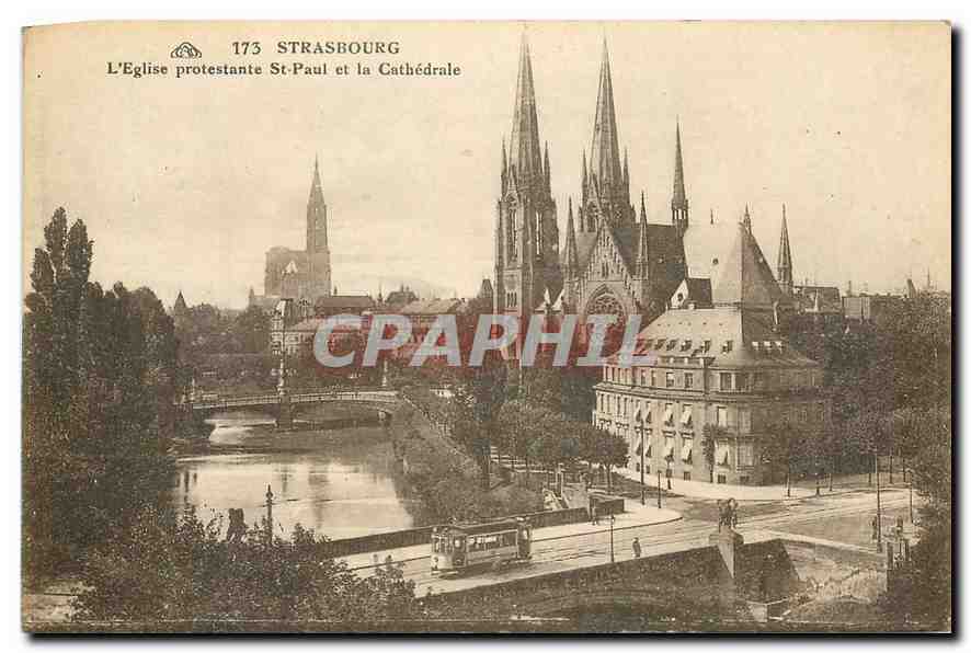 CPA Strasbourg l'Eglise protestante St Paul et la Cathedrale 