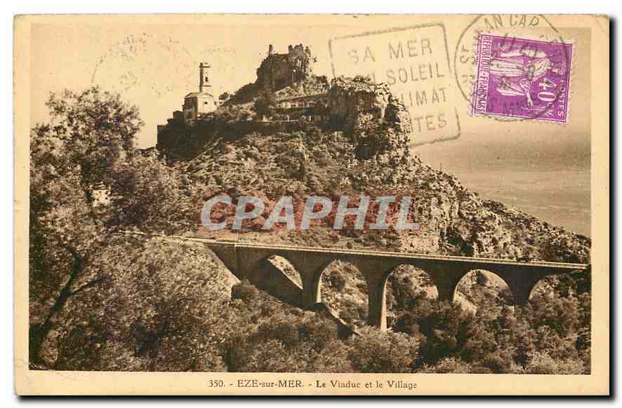 CPA Eze sur mer le viaduc et le Village 