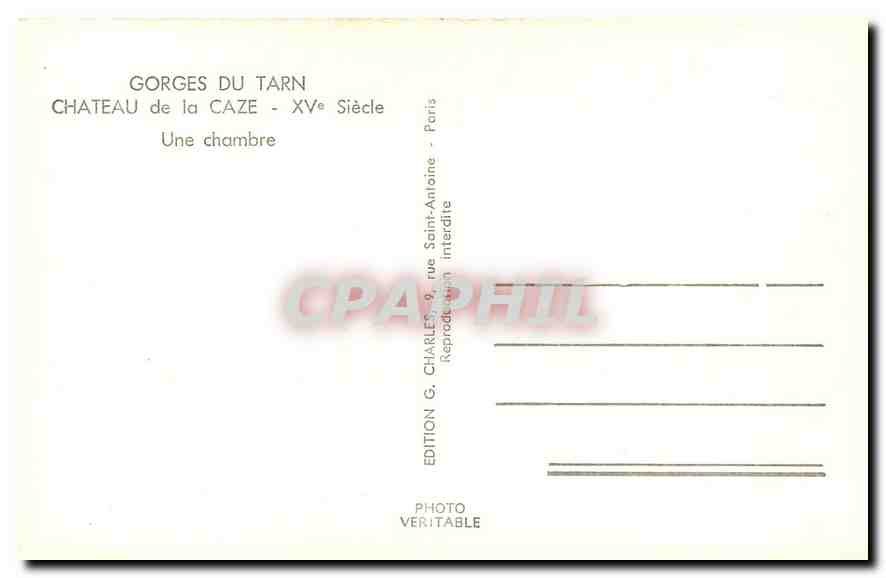 CPA Gorges du Tarn Chateau de la Caze XV siecle une chambre  — Rückseite