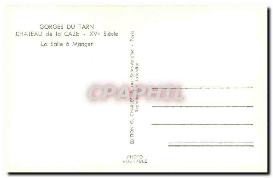 CPA Gorges du Tarn Chateau de la Caze XV siecle la Salle a manger  — Rückseite