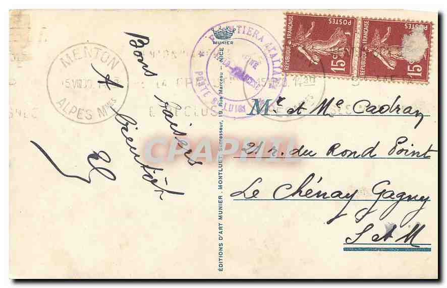 CPA Grimaldi Ventimiglia Frontiera Italiana Menton Panorama  — Rückseite