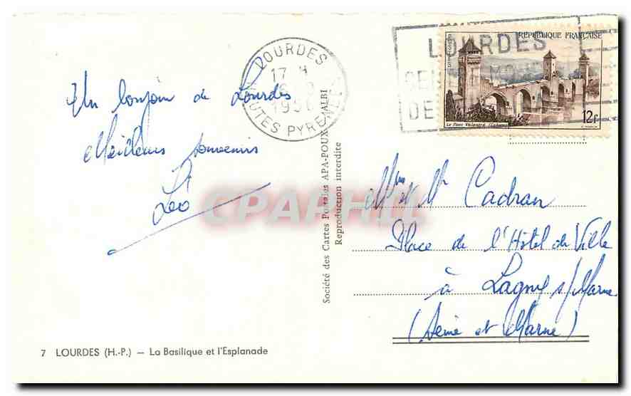 CPA Lourdes H P la Basilique et l'Esplanade  — Verso