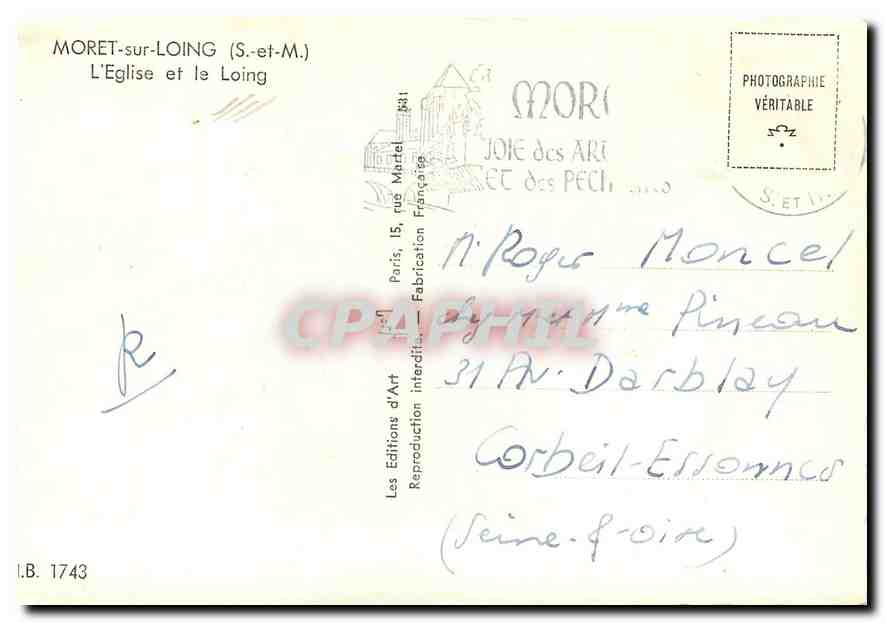 CPA Moret sur Loing S et M l'eglise et le Loing  — Back