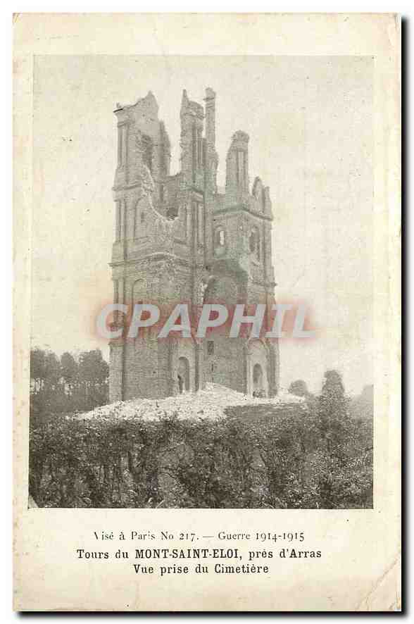 CPA Vise a Paris Guerre 1914 1915 Tours du Mont Saint Eloi pres d'Arras vue prise du Cimetiere 