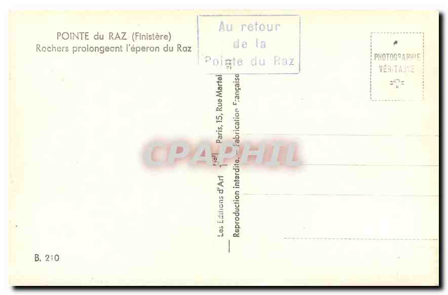 CPA Pointe du Raz Finistere Rochers prolongeante l'eperon du Raz  — Rückseite