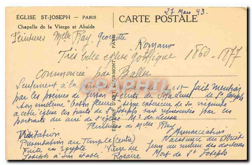 CPA Eglise St Joseph Paris Chapelle de la Vierge et Abside  — Verso