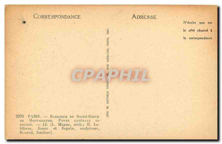 CPA Paris Basilique du Sacre Coeur de Montmartre orte Laterale en Bronze  — Rückseite