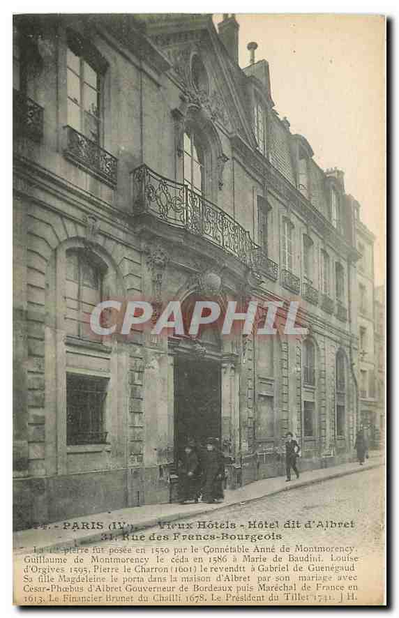 CPA Paris IV Vieux Hotels Hotel dit d'Albert Rue des Francs Bourgeois 
