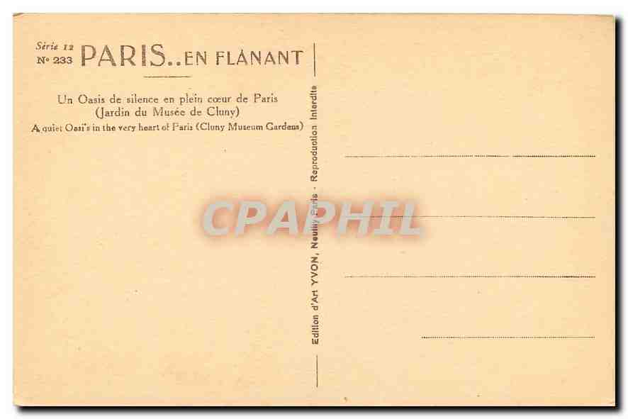 CPA Paris en Flanant un Oasis de Silence en plein coeur de Paris Jardin du Musee de Cluny  — Rückseite