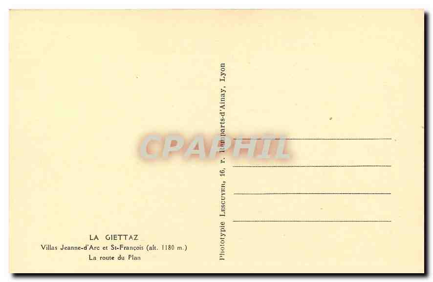 CPA La Giettaz Villas Jeanne d'Arc et St Francois la Route du Plan  — Rückseite